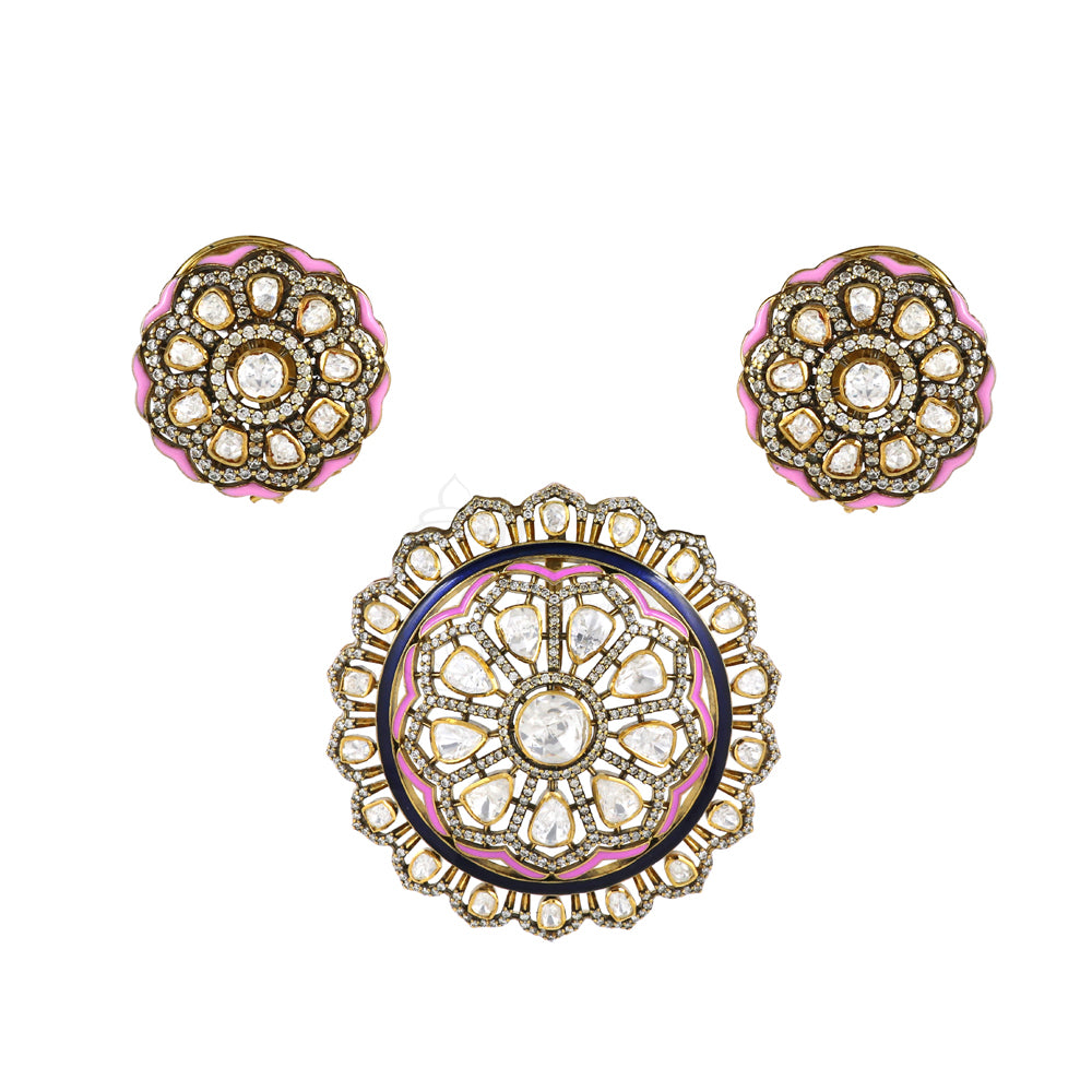 Moissanite Pedant set with Pink & Blue Enamel work image 0